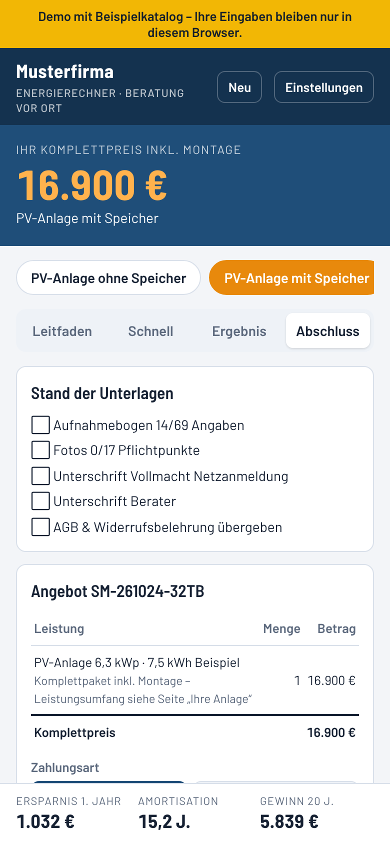 Abschluss mit Unterschriften und PDF-Versand